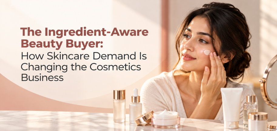 Consumer reading the ingredient label on a skincare product