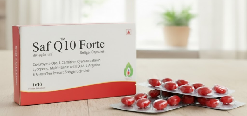 Lifestyle wellness antioxidant supplement Saf Q10 Forte by Agrosaf with CoQ10, L-Carnitine and Lycopene